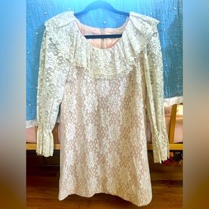 Vintage Ivory Lace Ruffle Mini Dress